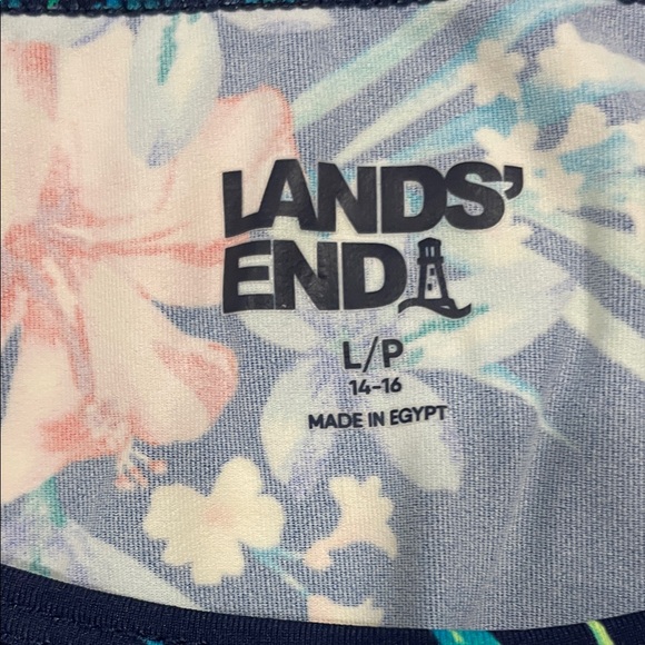 Lands' End Womens L/12 Floral Rashguard Set - Navy and green floral - Picture 2 of 12